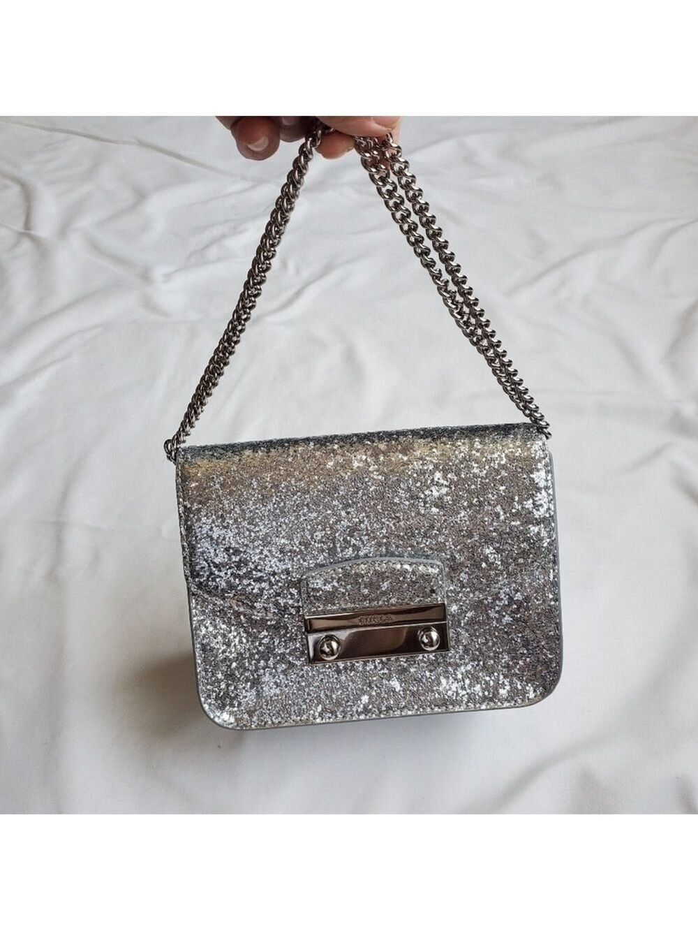 Furla Silver Glitter Mini Crossbody Bag